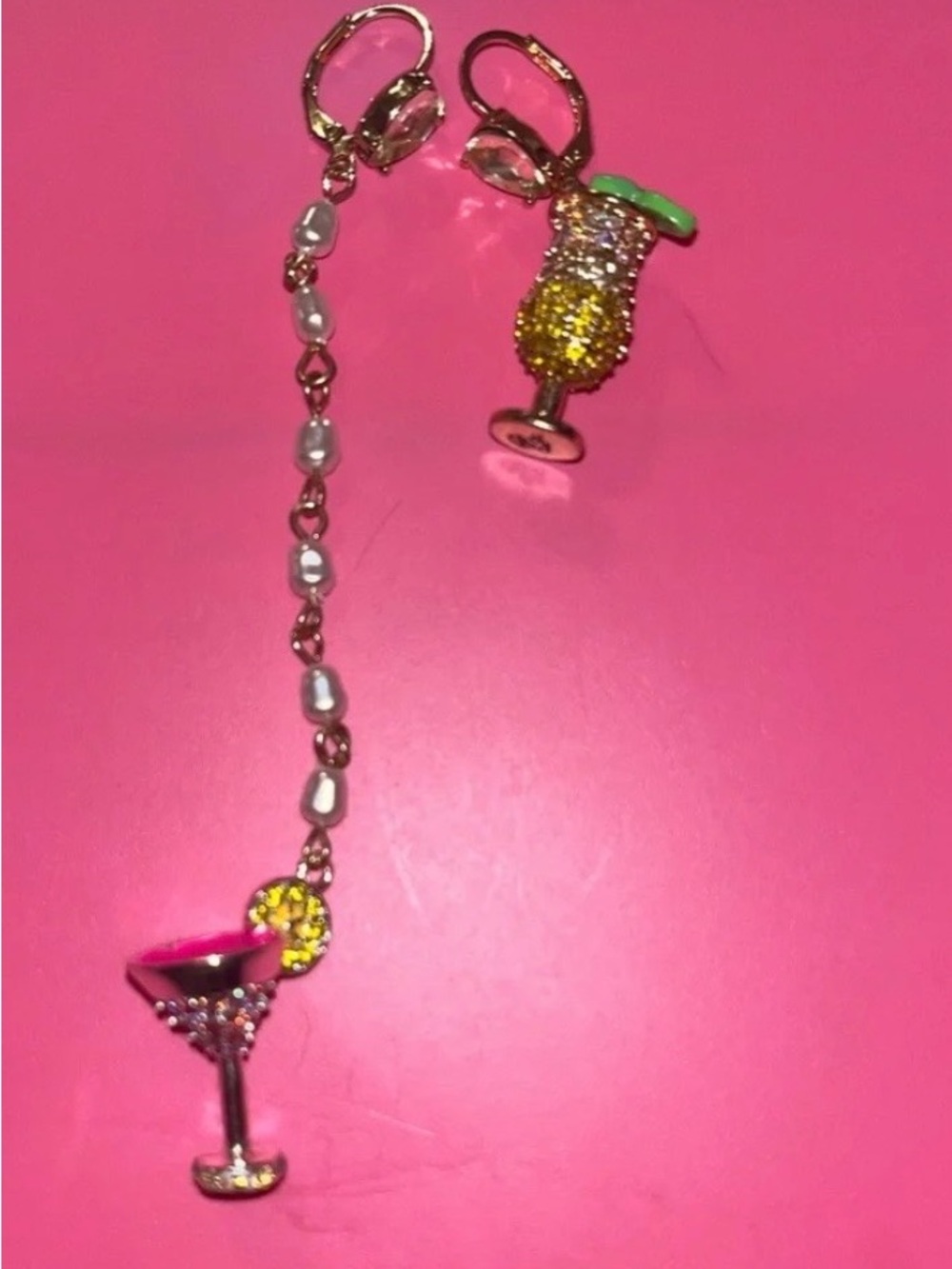 Betsey Johnson island Cocktail Charm Dangle Earrings in Yellow, pink Green